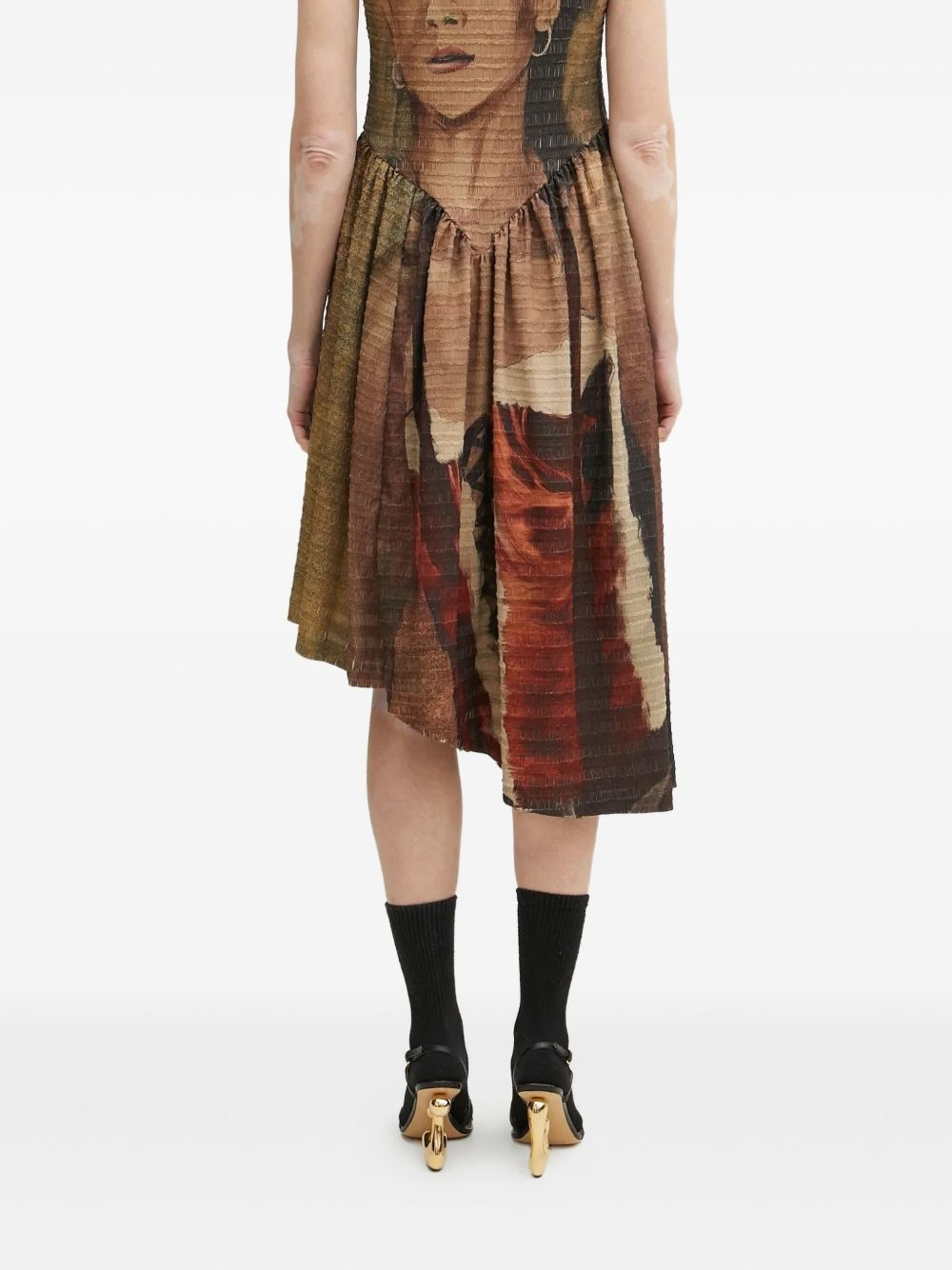 portrait-print gathered dress - 4