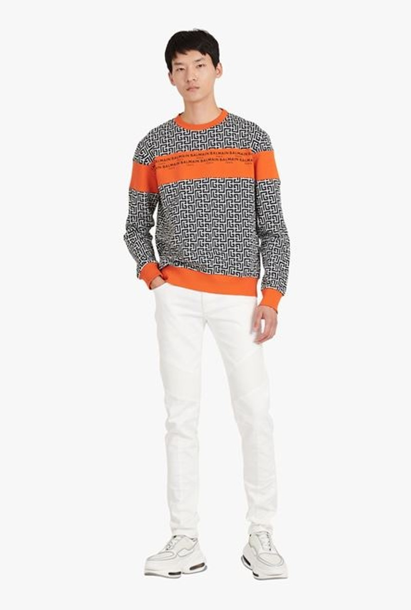 Balmain Eco-designed cotton sweatshirt with ivory and black Balmain monogram logo print outlook