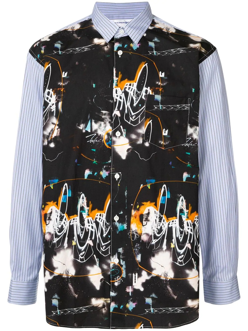 abstract-print panelled shirt - 1