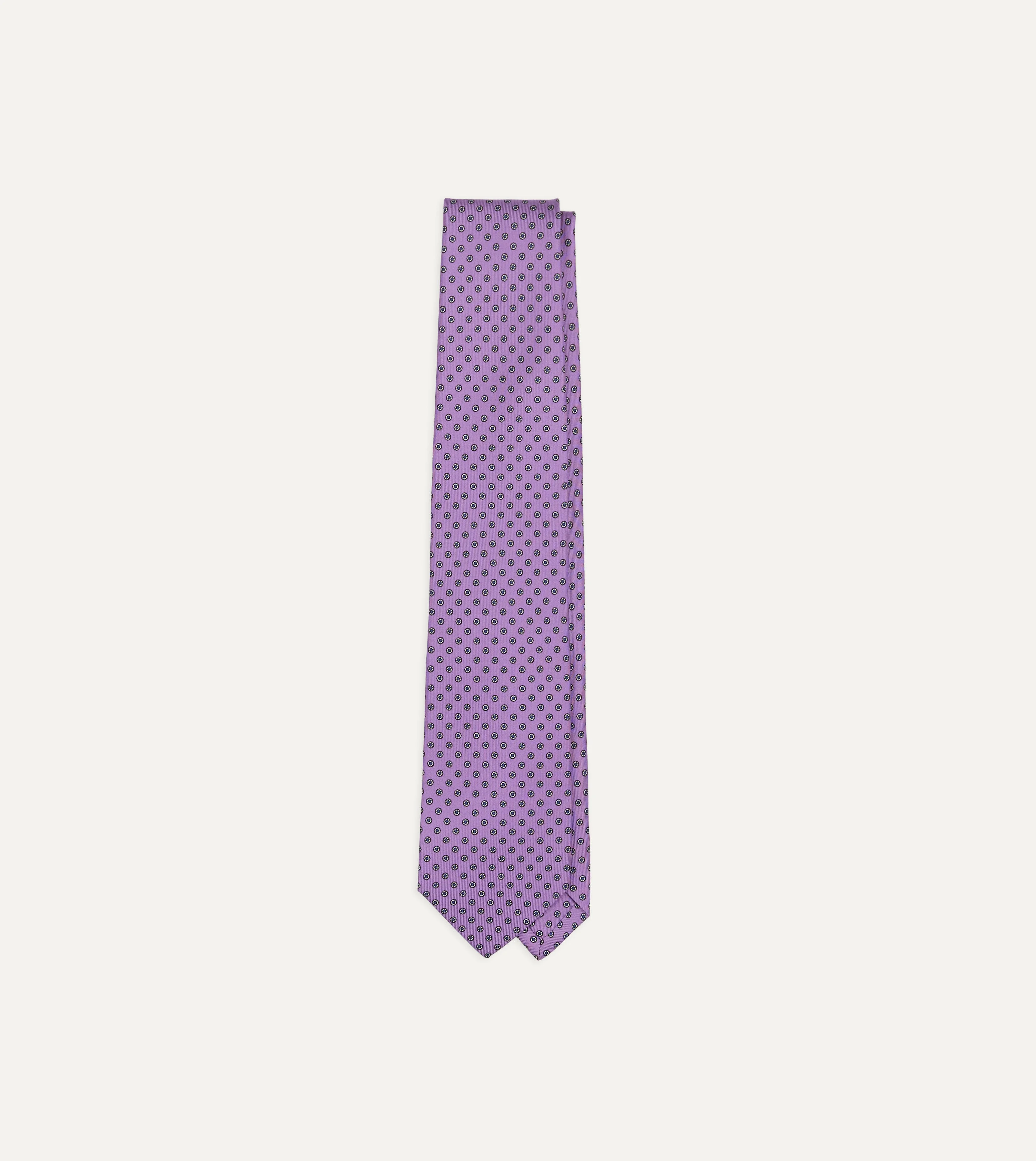 Purple Flowers Print Silk Self Tipped Tie - 1