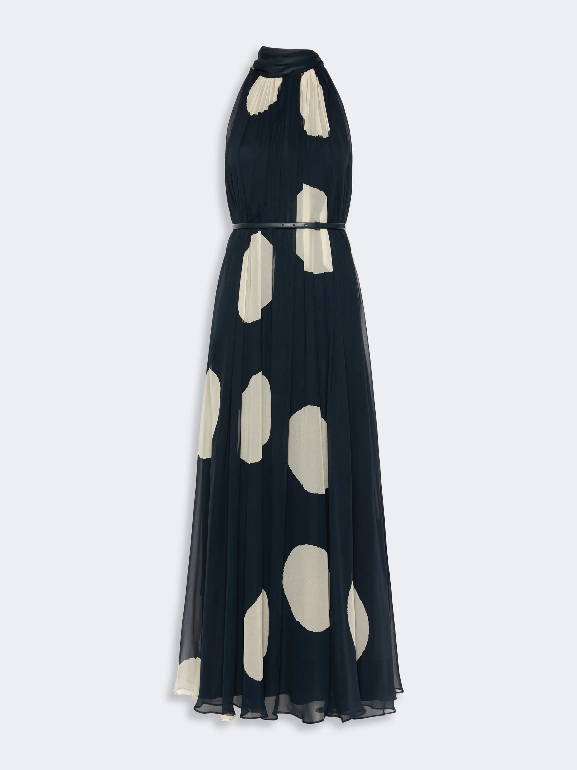 AGENTE Polka dot-patterned long silk dress - MIDNIGHTBLUE - 1