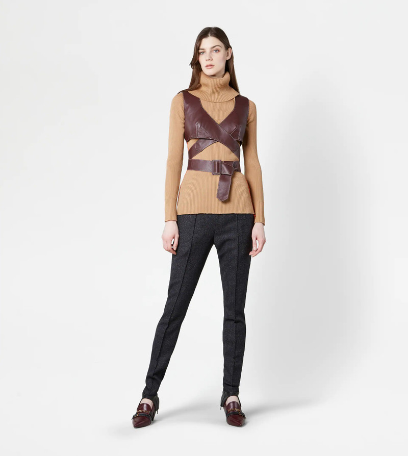 Tod's GILET IN LEATHER - BROWN outlook