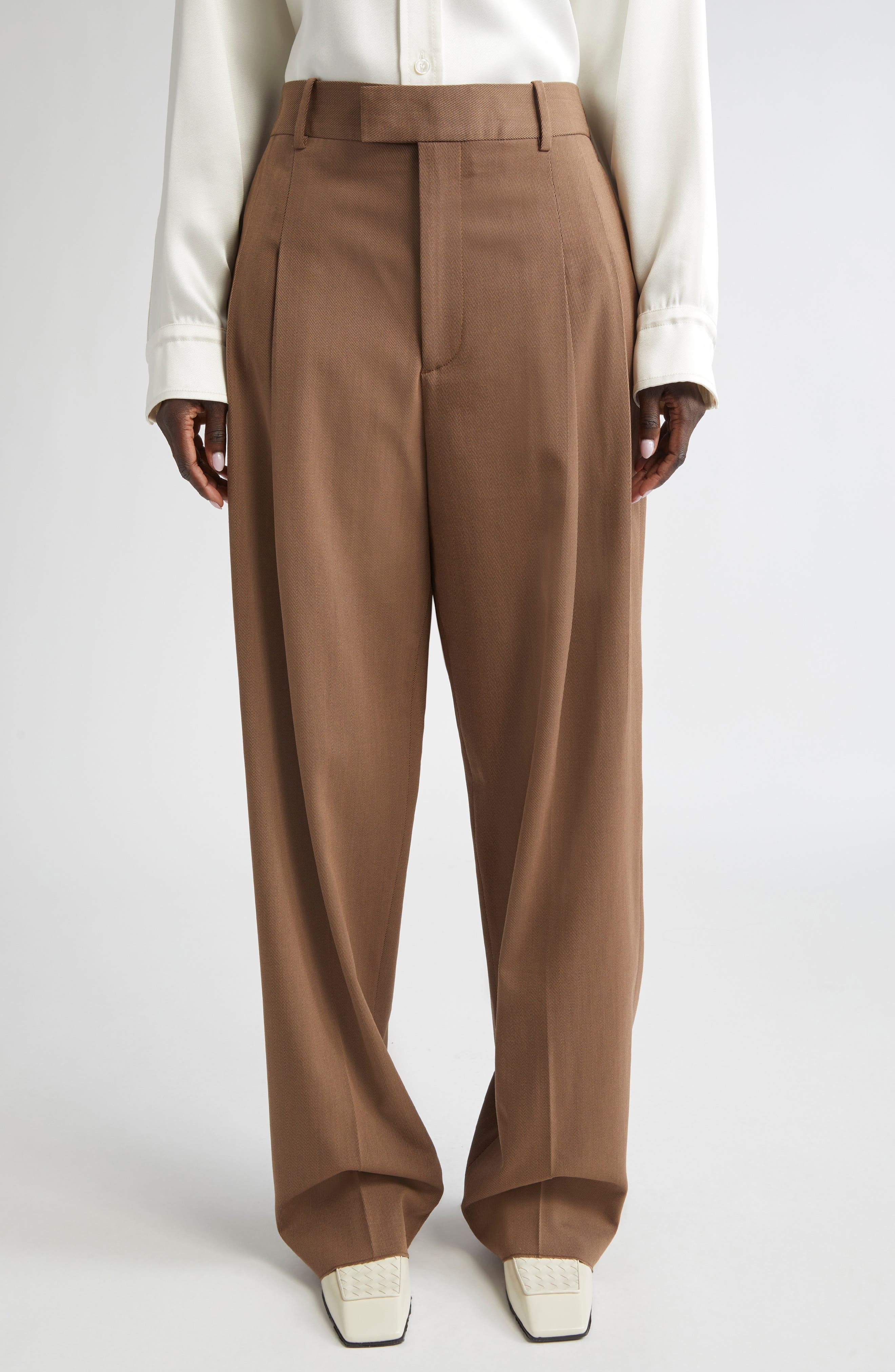 Bottega Veneta Mélange Wool Blend Stretch Tricotine Pants in 2026 Ebony/Light Jute Mel at Nordstrom - 1
