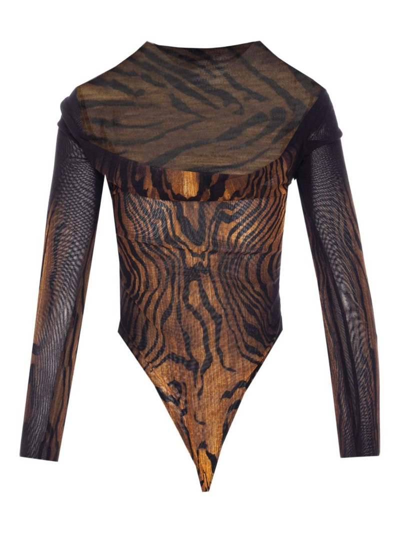 Jean Paul Gaultier tiger-print mesh bodysuit outlook