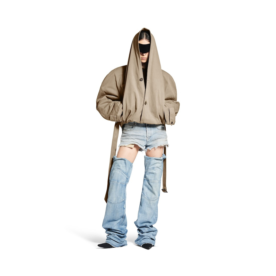 Women's Flipped Hooded Trench in Dark Beige - 2