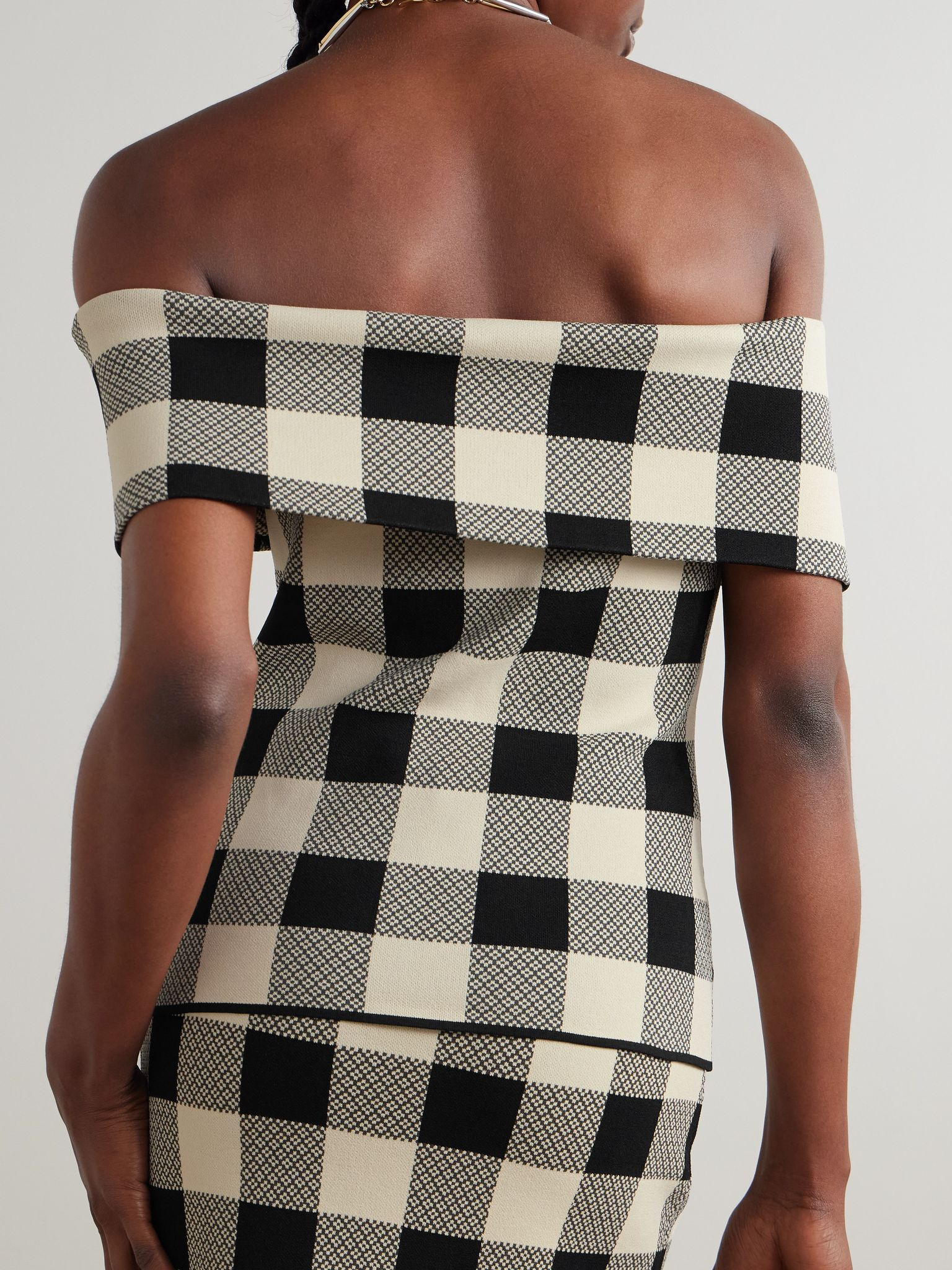 Pippa off-the-shoulder checked jacquard-knit top Multi - 3