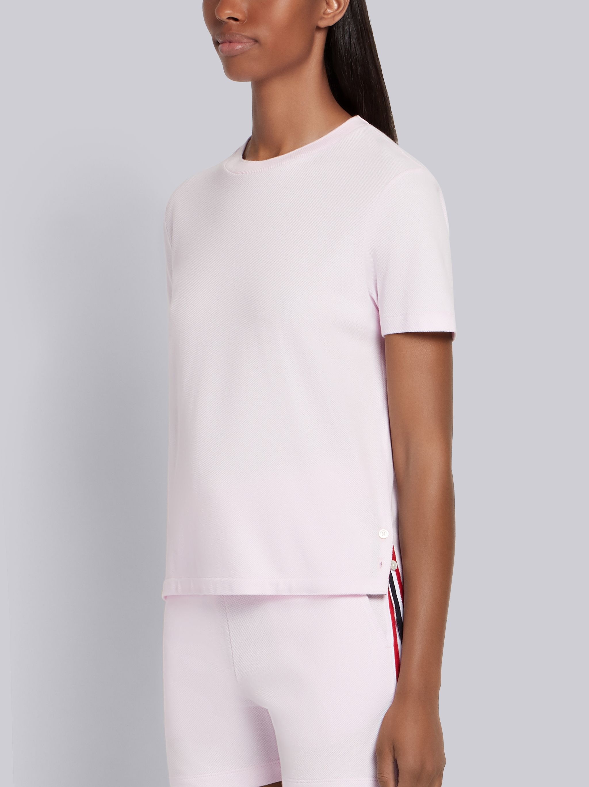 Pink Classic Cotton Pique Relaxed Fit Center Back Stripe Short Sleeve Tee - 3