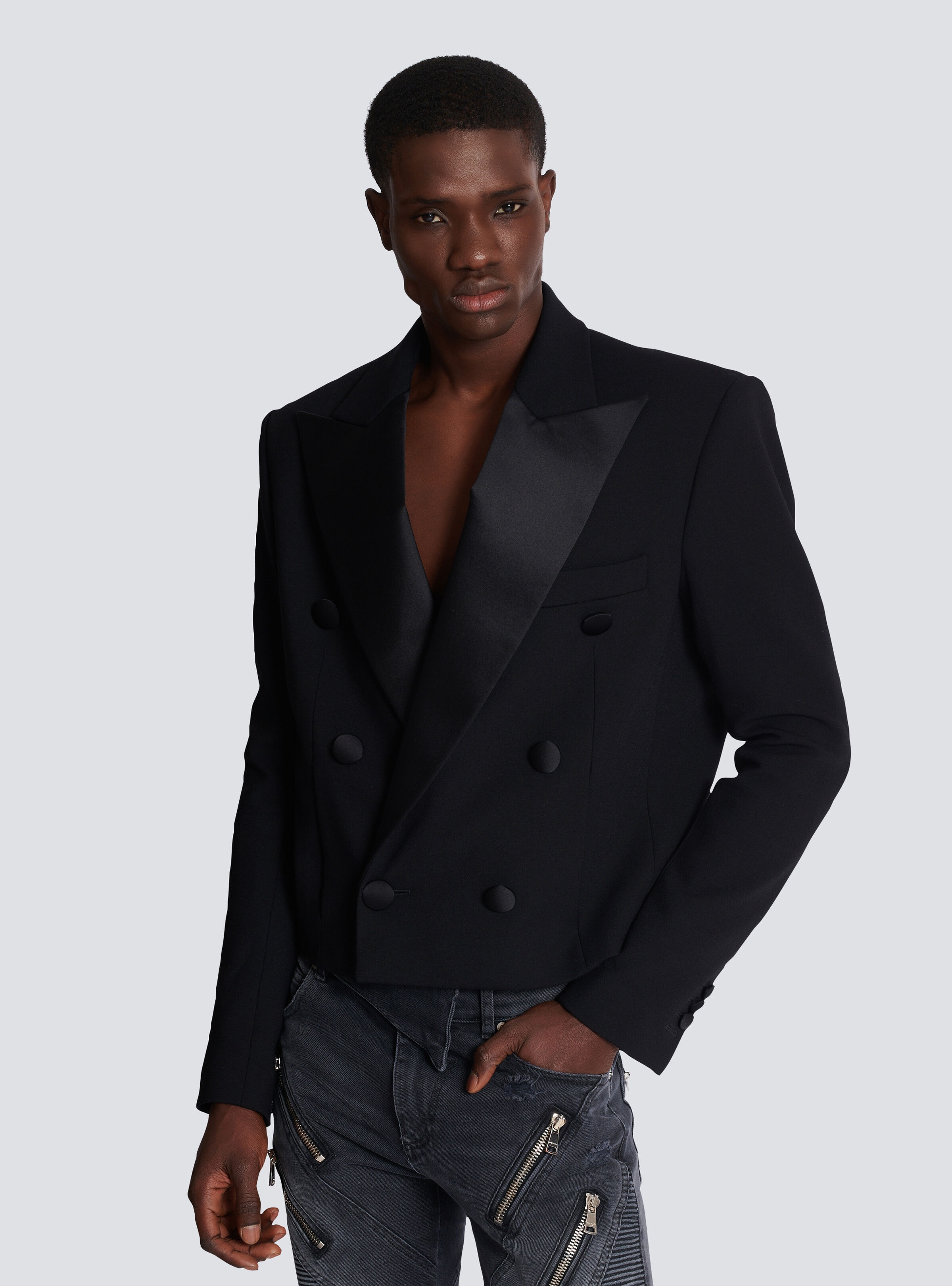 Cropped double crepe jacket - 6