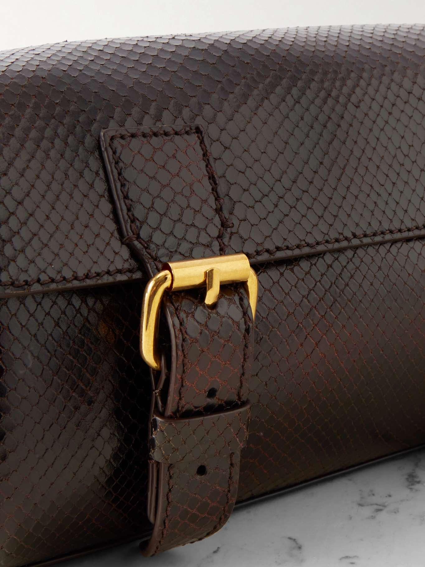 Snake-effect leather shoulder bag Dark brown - 4