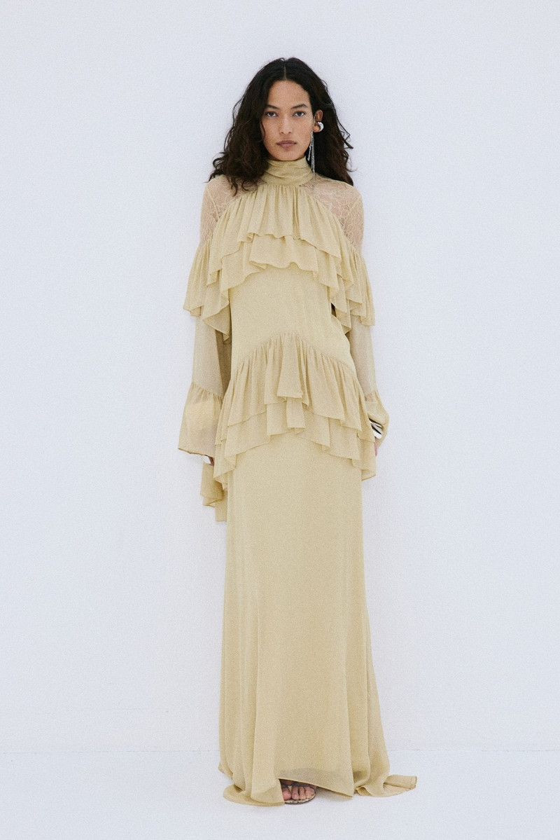 De La Vali ETEREO MAXI DRESS IN ANTIQUE YELLOW VISCOSE GEORGETTE AND LACE outlook