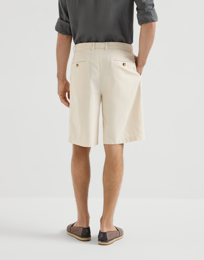 Garment-dyed Bermuda shorts in twisted cotton gabardine with pleats and tabbed waistband 3