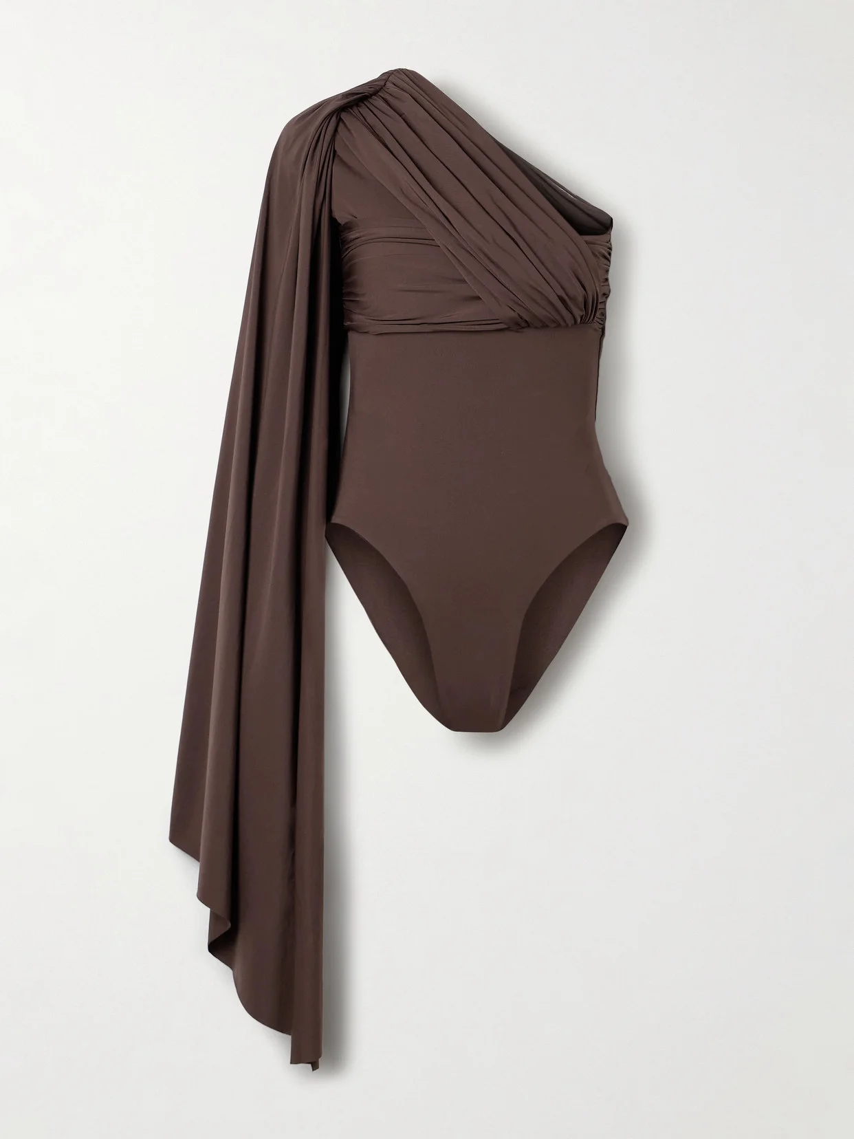 Burano One-shoulder Cape-effect Gathered Draped Stretch-jersey Bodysuit - 1