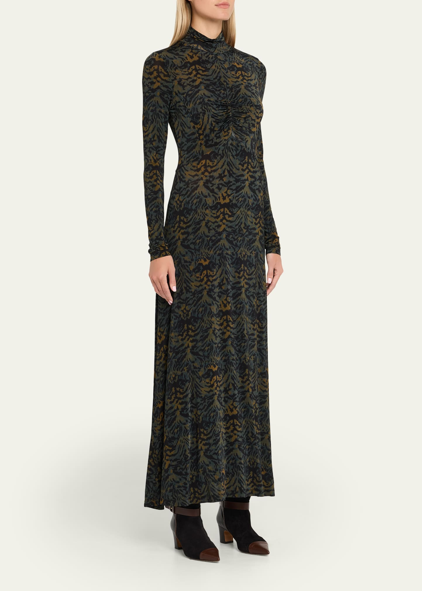 Koa Ruched Jersey Turtleneck Maxi Dress - 4