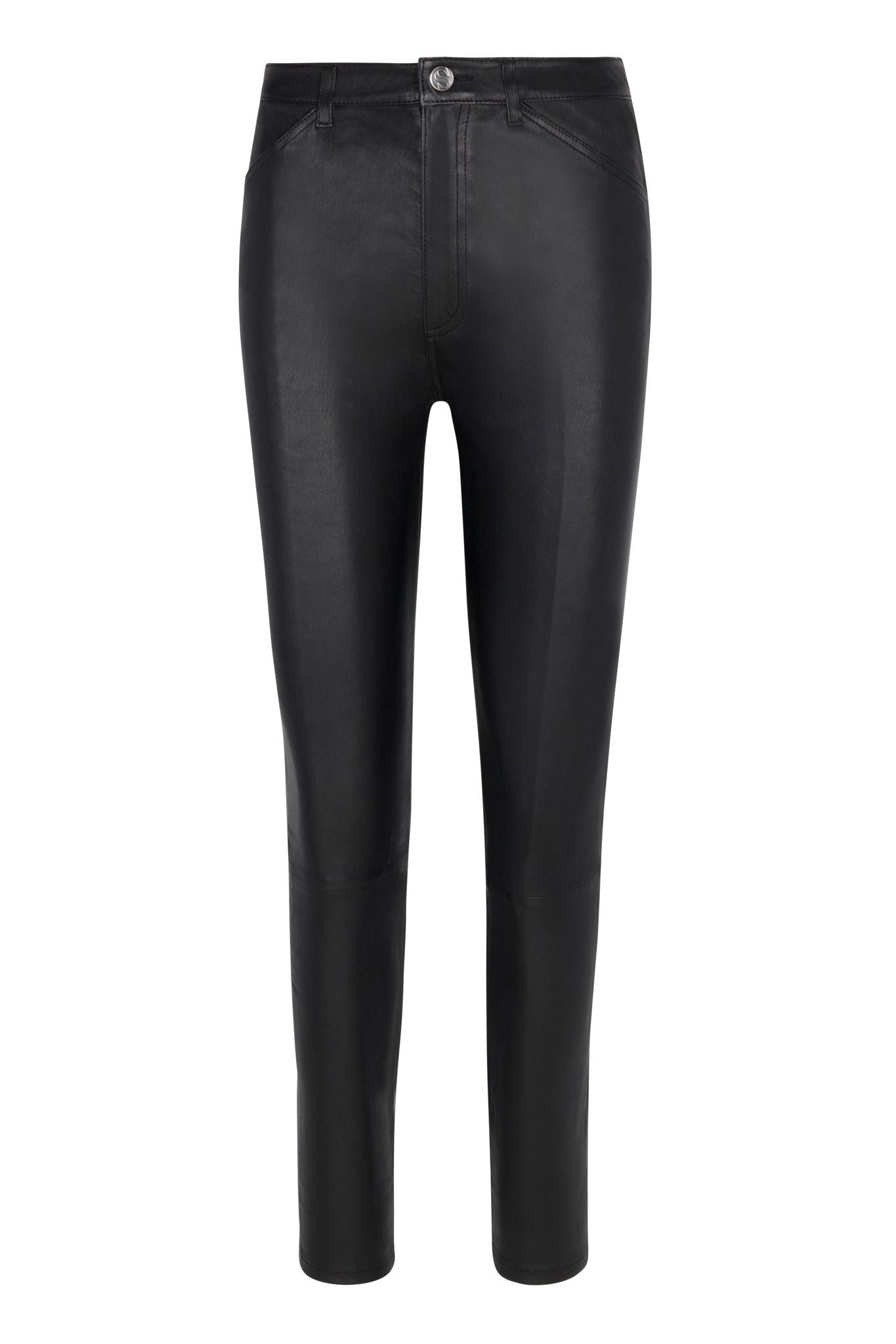BLACK LEATHER 5 POCKET SLIM PANTS - 4