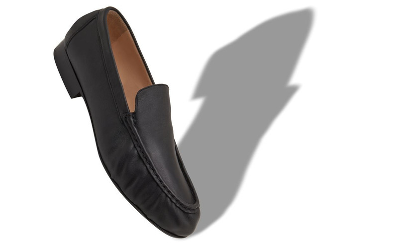 Manolo Blahnik Black Calf Leather Loafers outlook