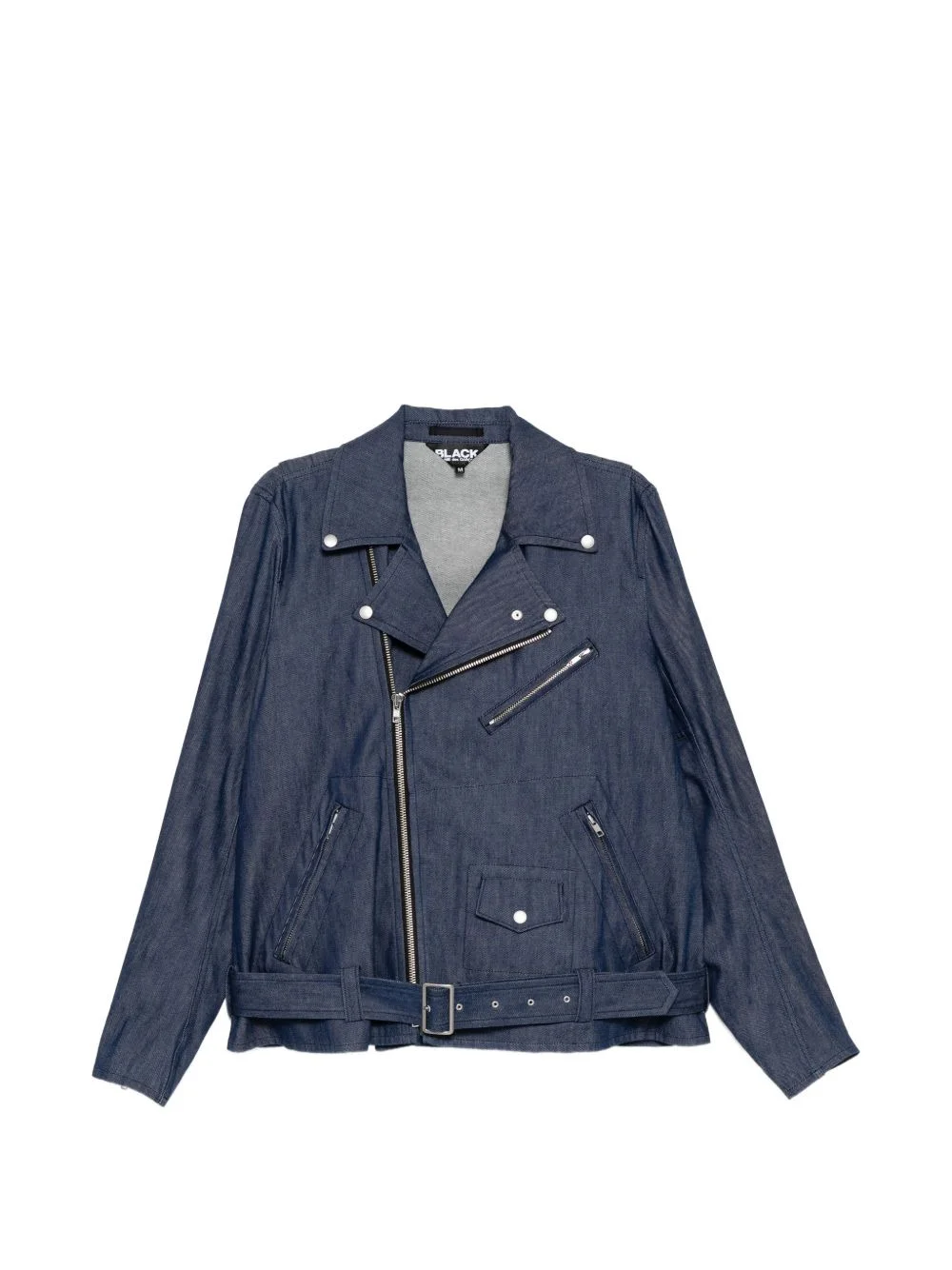 belted biker-style denim jacket - 1
