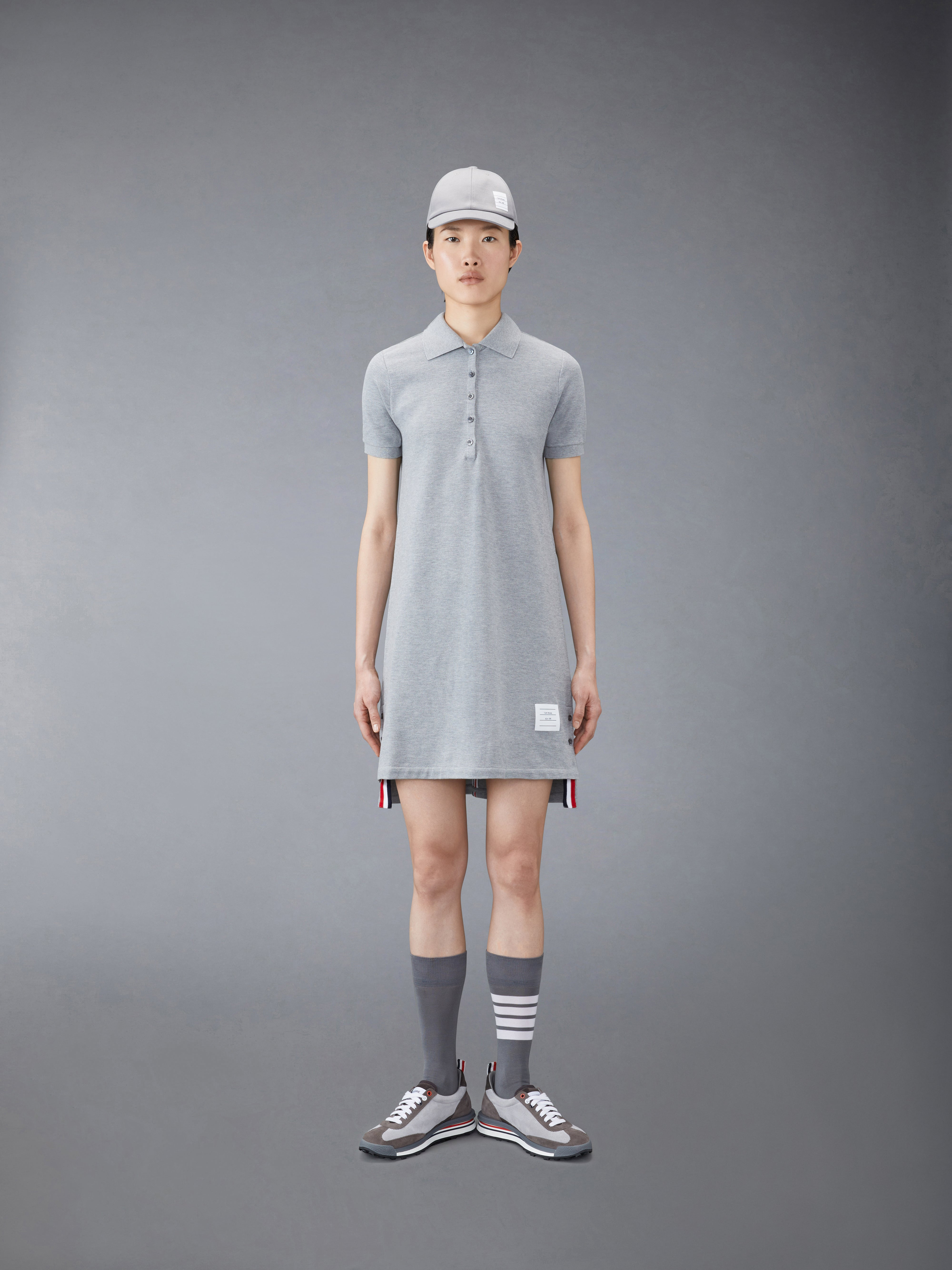 Light Grey Stripe Cotton Pique Fitted A-line Short Sleeve Polo Shirtdress - 4
