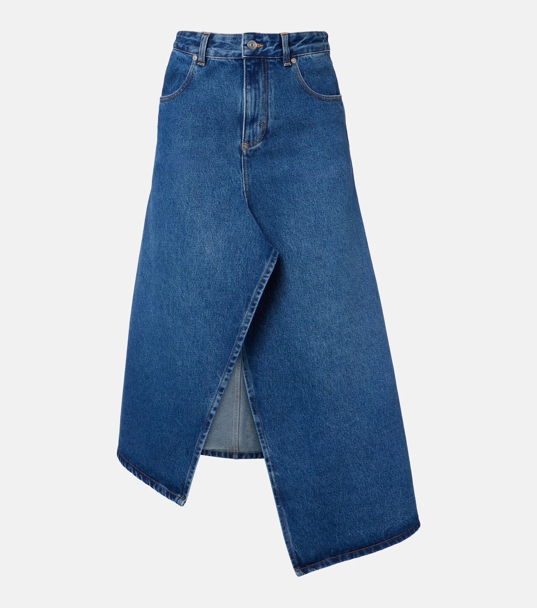 Asymmetric denim midi skirt - 1