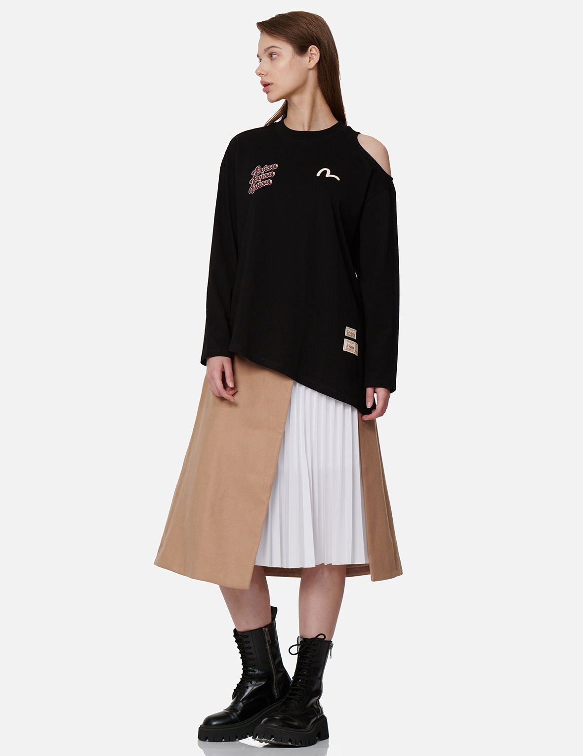 LOGO PRINT ONE-SHOULDER CUT-OUT T-SHIRT - 3