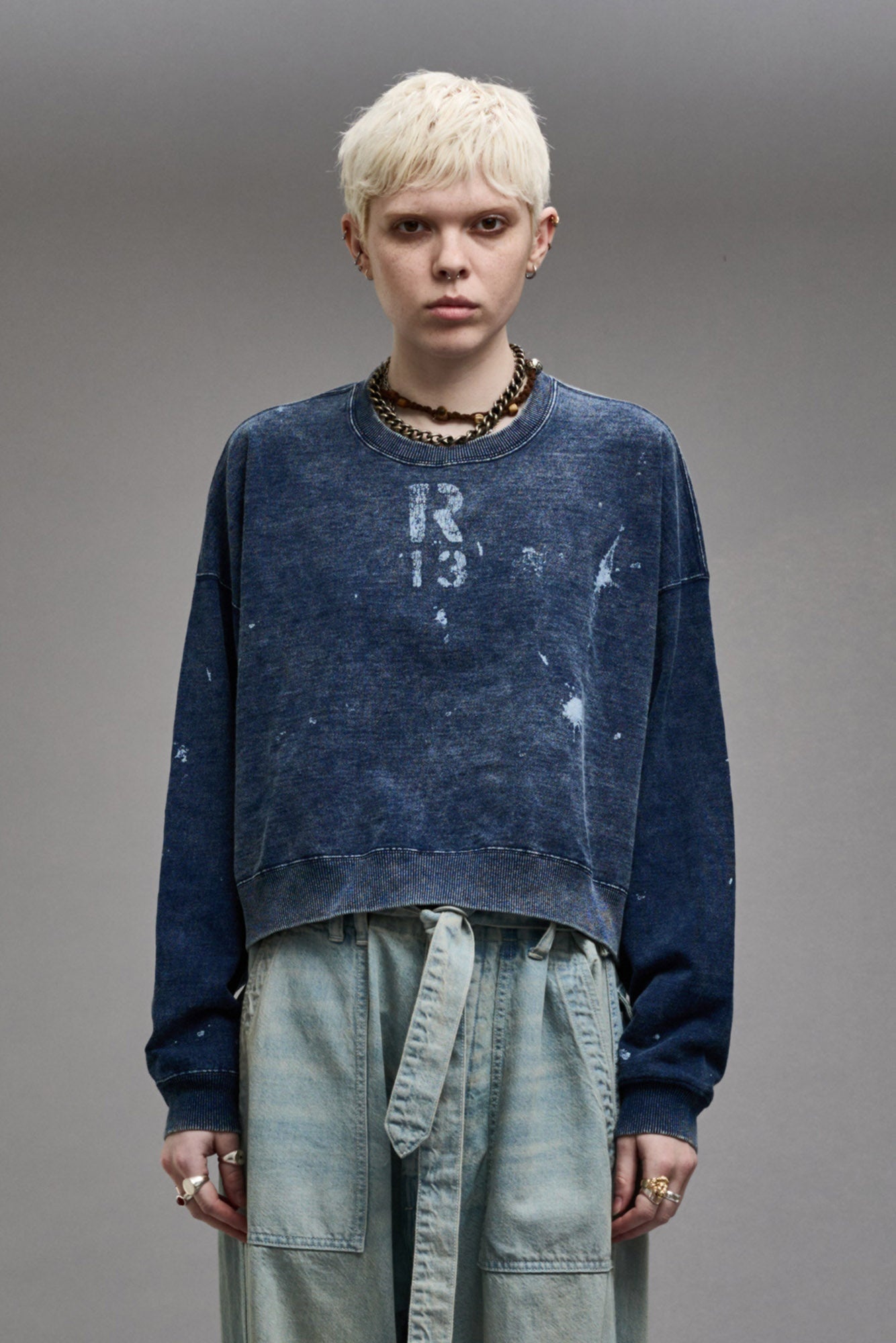 CROPPED R13 CREWNECK - INDIGO BLUE - 1