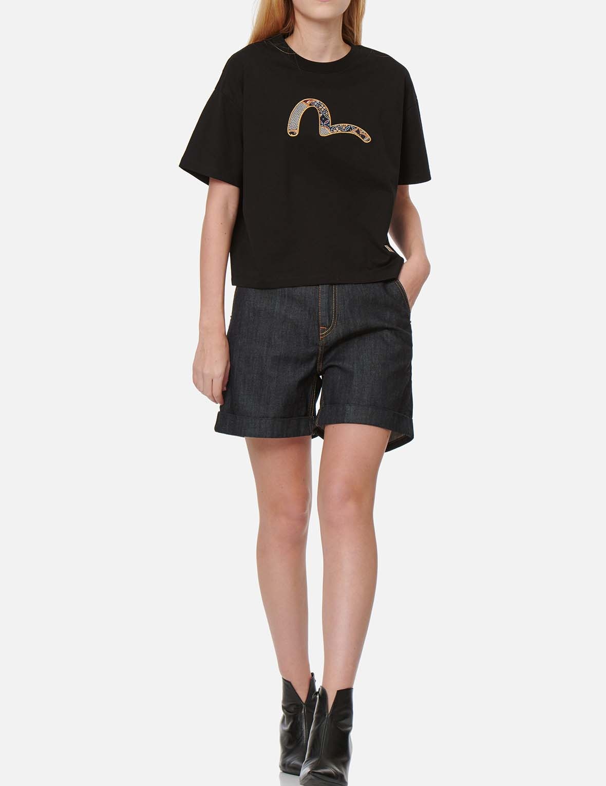 SEAGULL EMBROIDERY DENIM SHORTS - 5