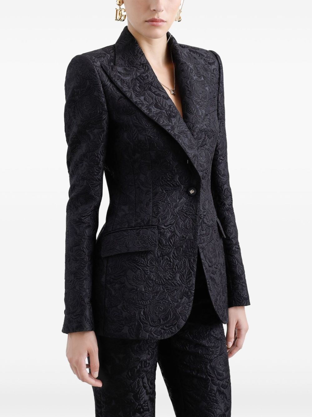 floral-jacquard single-breasted blazer - 4