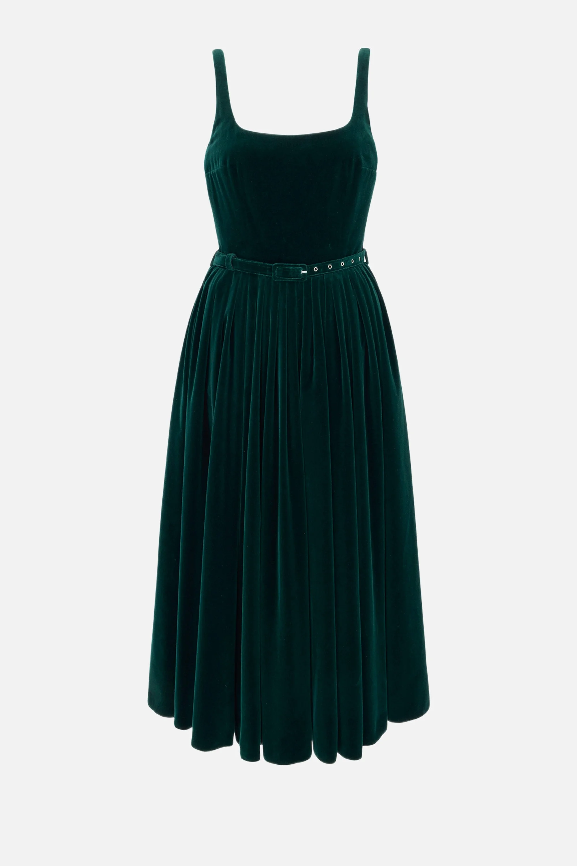 Eagle Dress in Green Cotton Velvet - 1