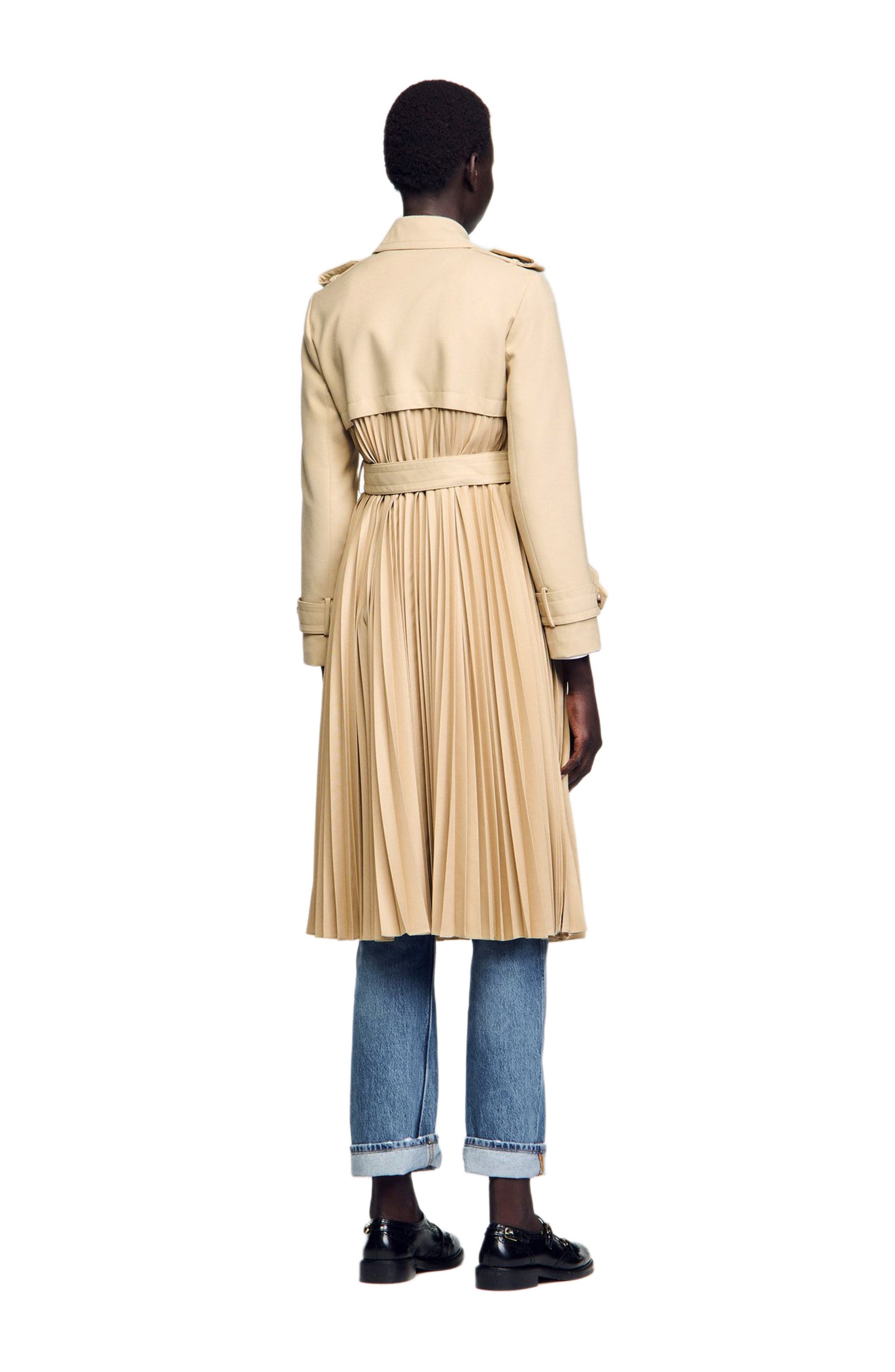 SANDRO Pleated trench coat with belt in Beige at Nordstrom - 2