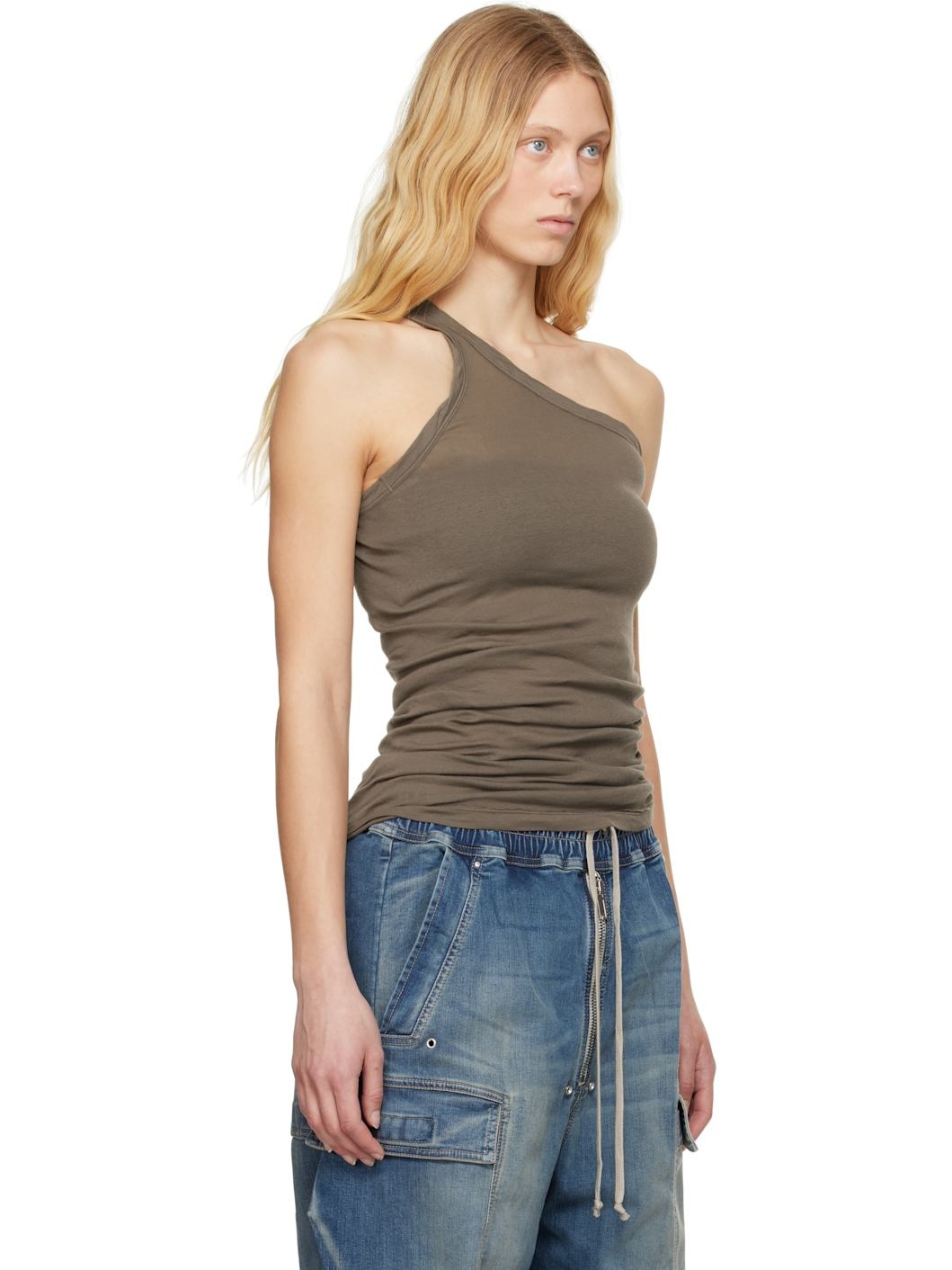 Gray Hollywood One Shoulder Tank Top - 2
