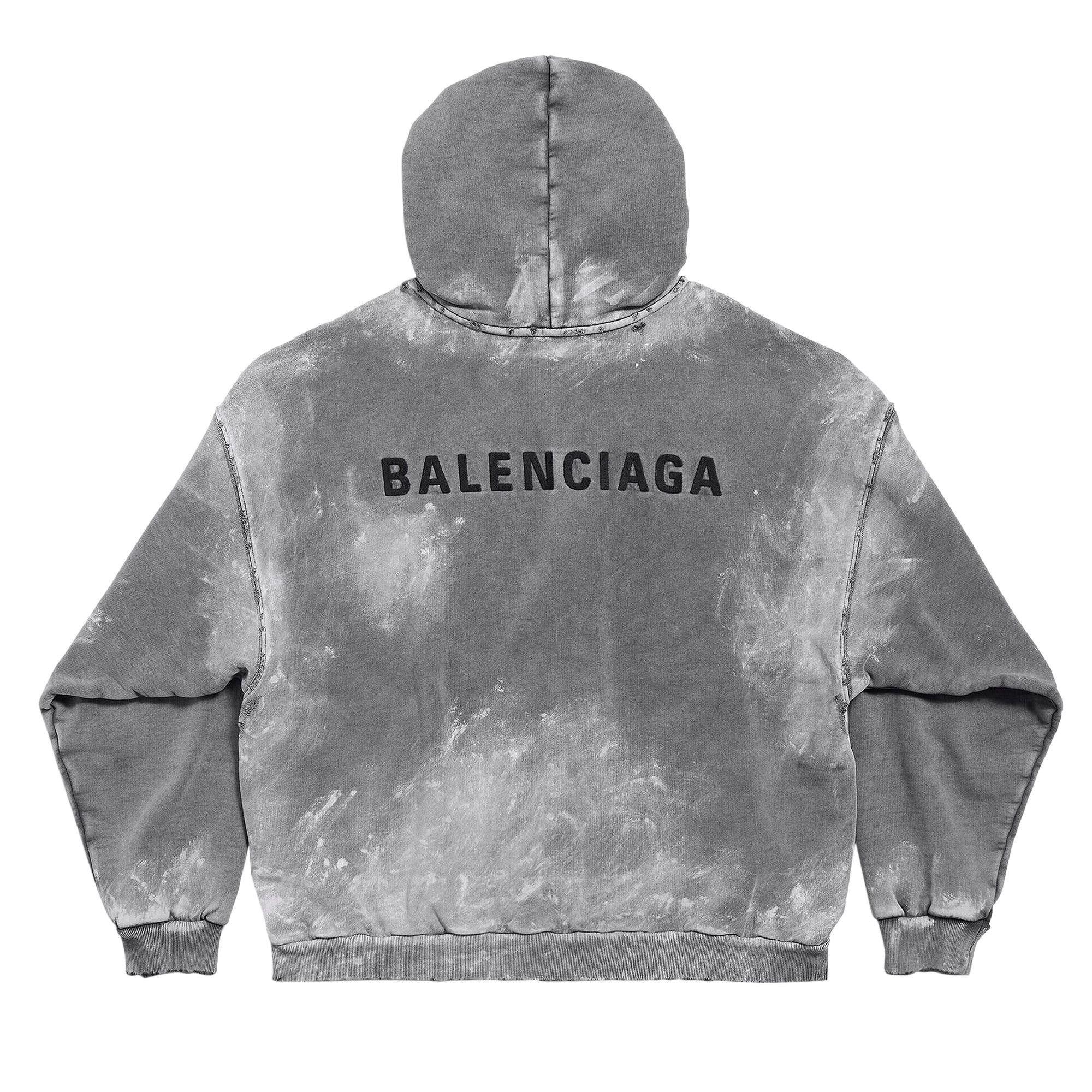 Balenciaga Logo Embroidered Faded Hoodie 'Grey' - 2