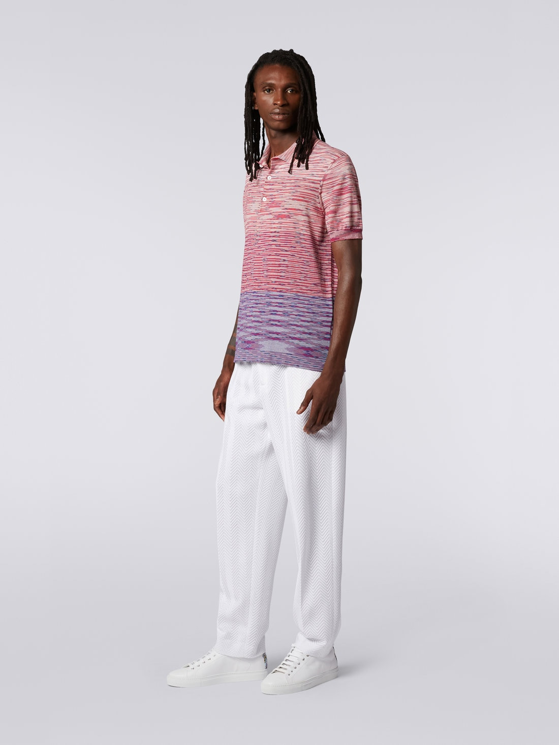 Dégradé striped cotton short-sleeved polo shirt - 2