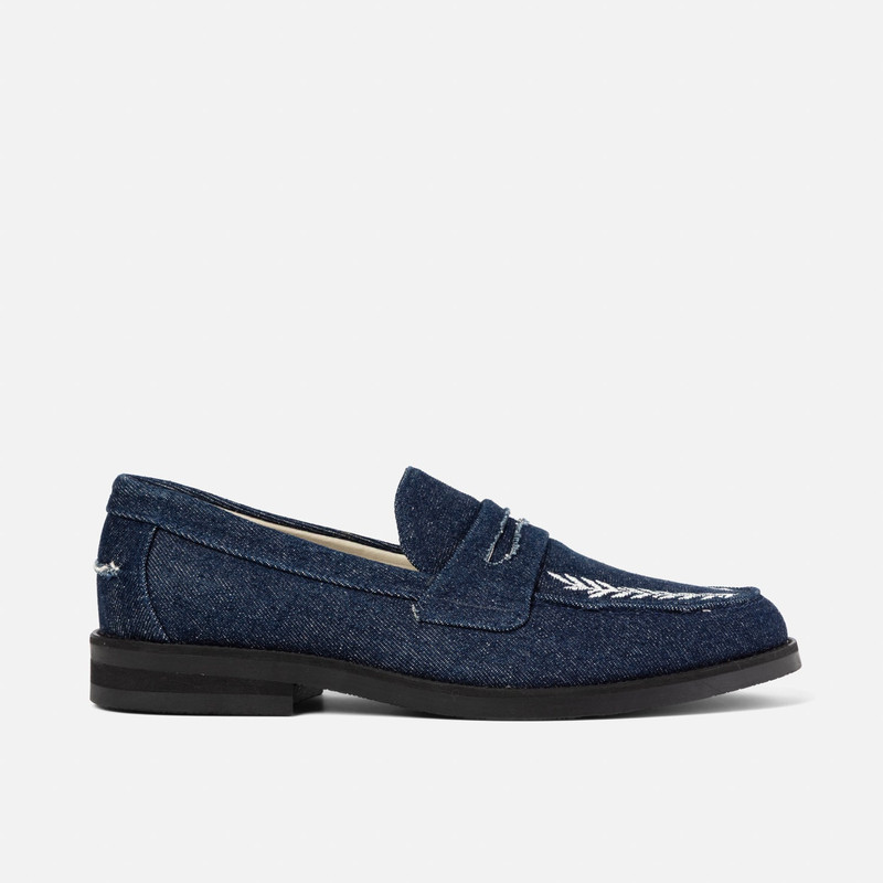 Wilde Indigo Denim Wreath Embroidered Penny Loafer - Men's 1