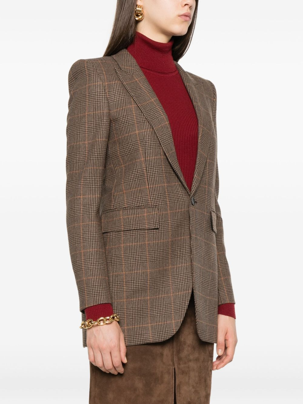 checked single-breasted blazer - 3