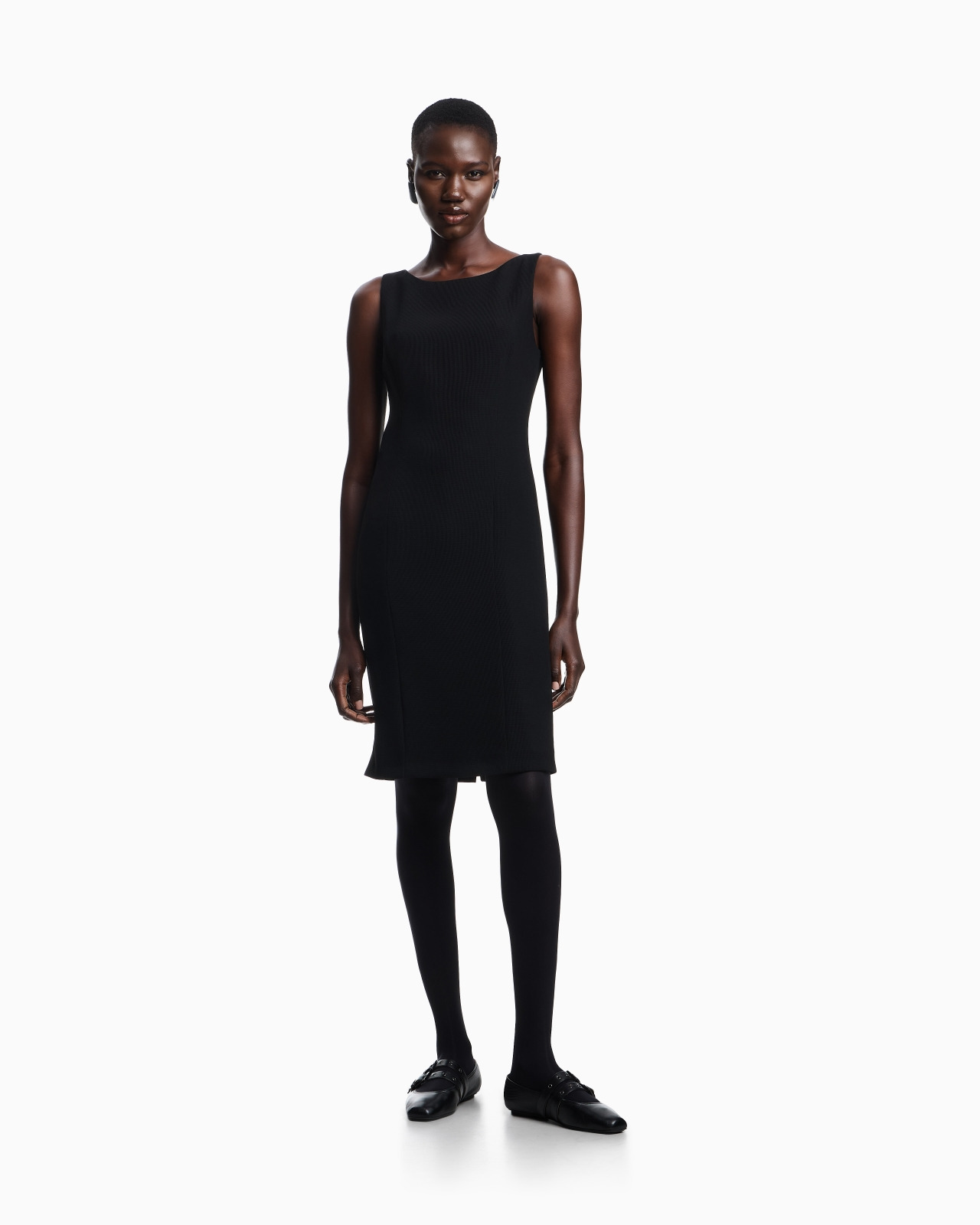 WAFFLE-WEAVE TECHNICAL FABRIC SHEATH DRESS - 2