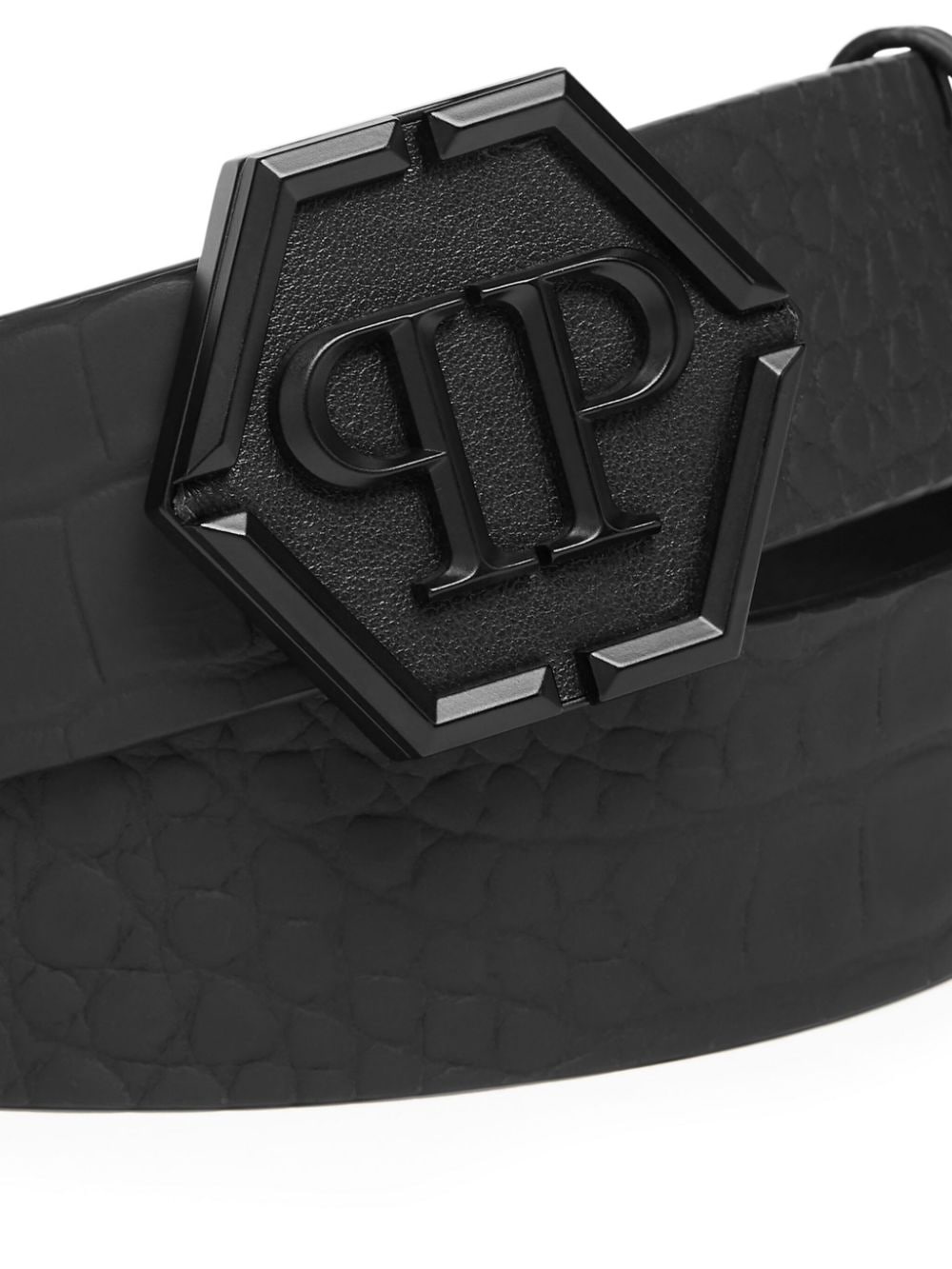hexagon-buckle crocodile-effect belt - 3