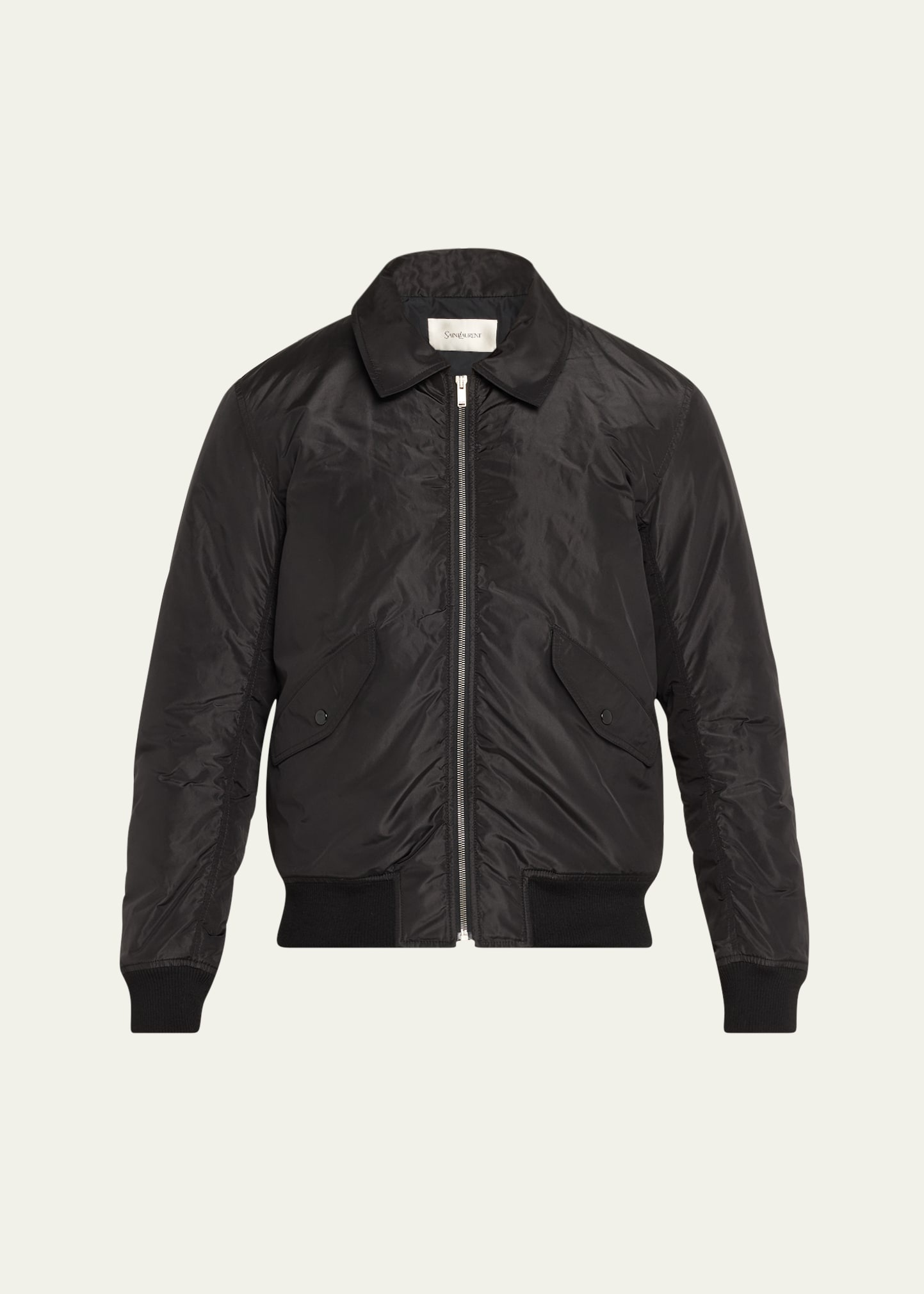 Men's Taffeta Shirt-Collar Bomber Jacket - 1