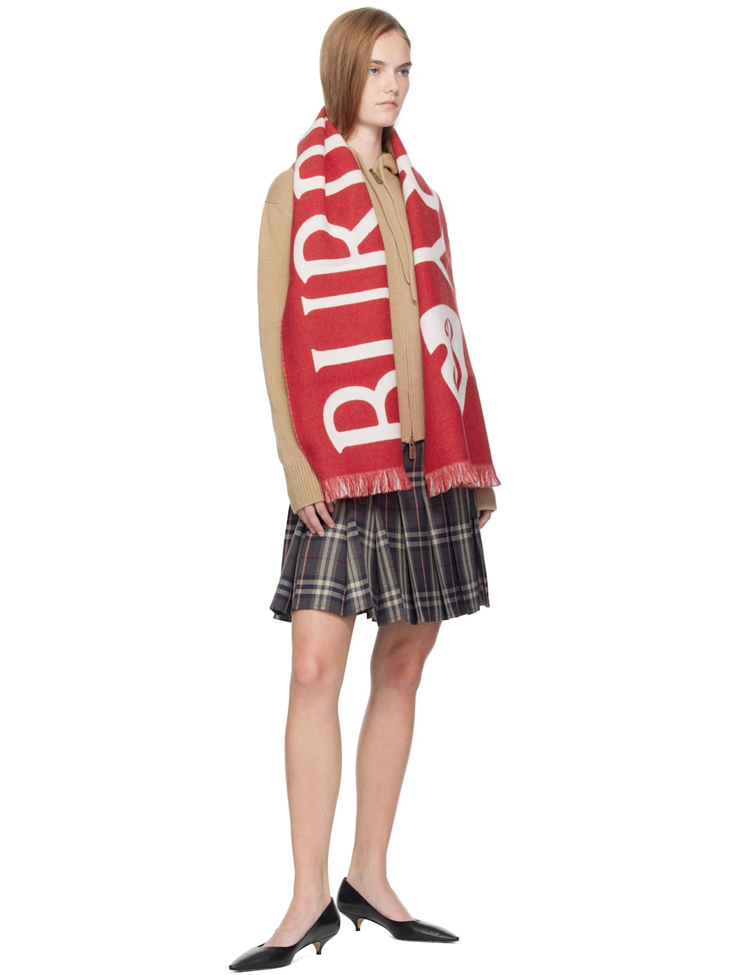 Red & White Logo Wool Scarf - 3