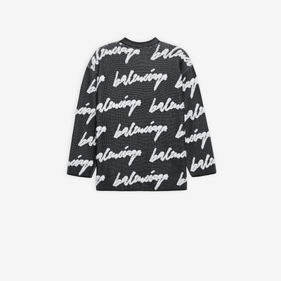 BALENCIAGA Crewneck in black and white 3D Scribble cotton knit outlook