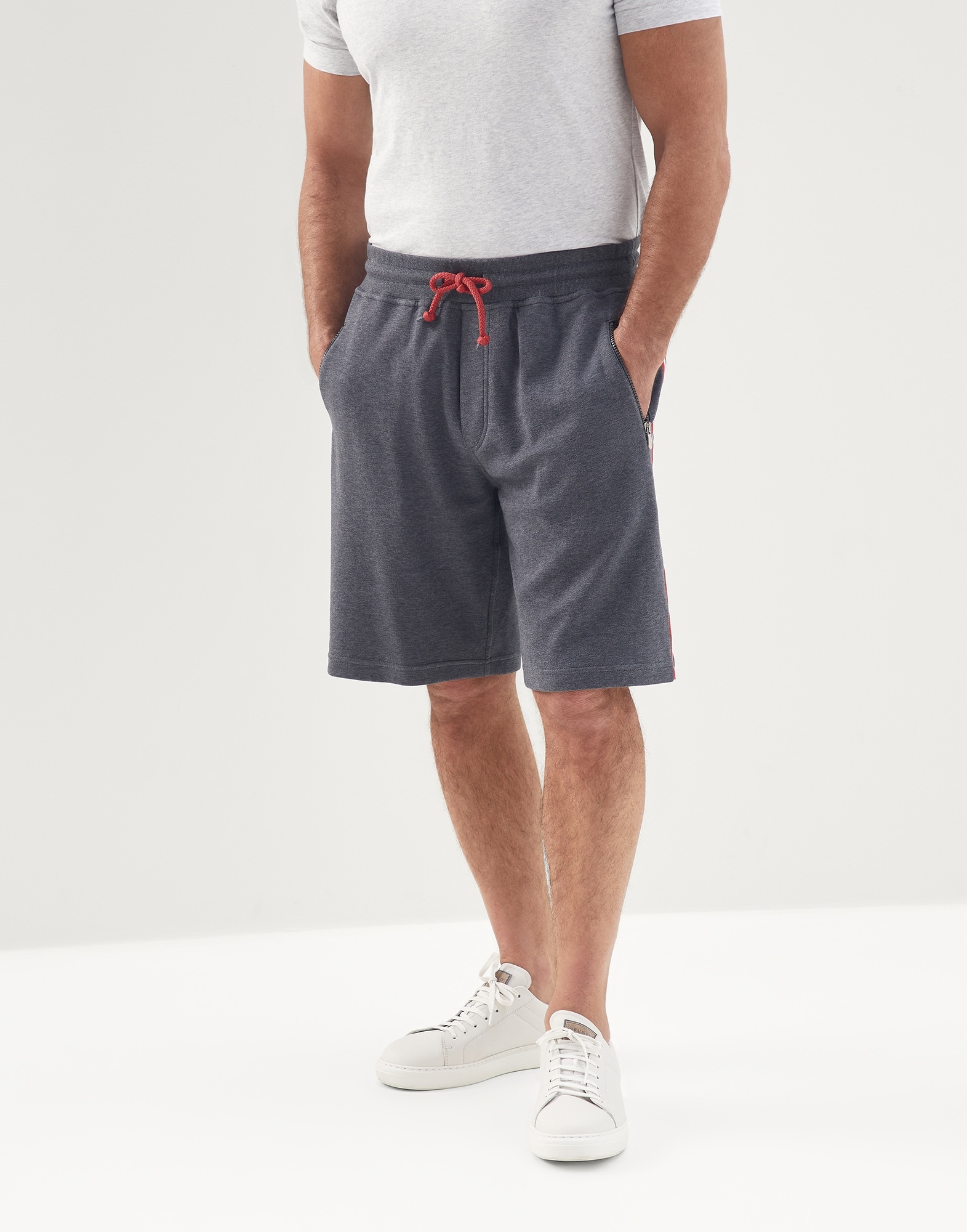Techno cotton French terry Bermuda shorts with striped grosgrain details - 1