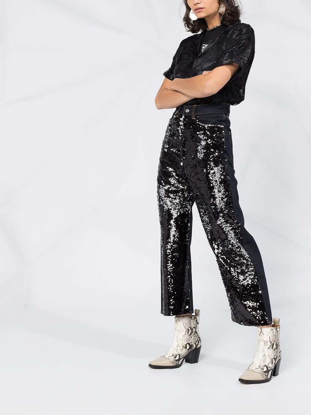 sequin panels wide jeans - 2