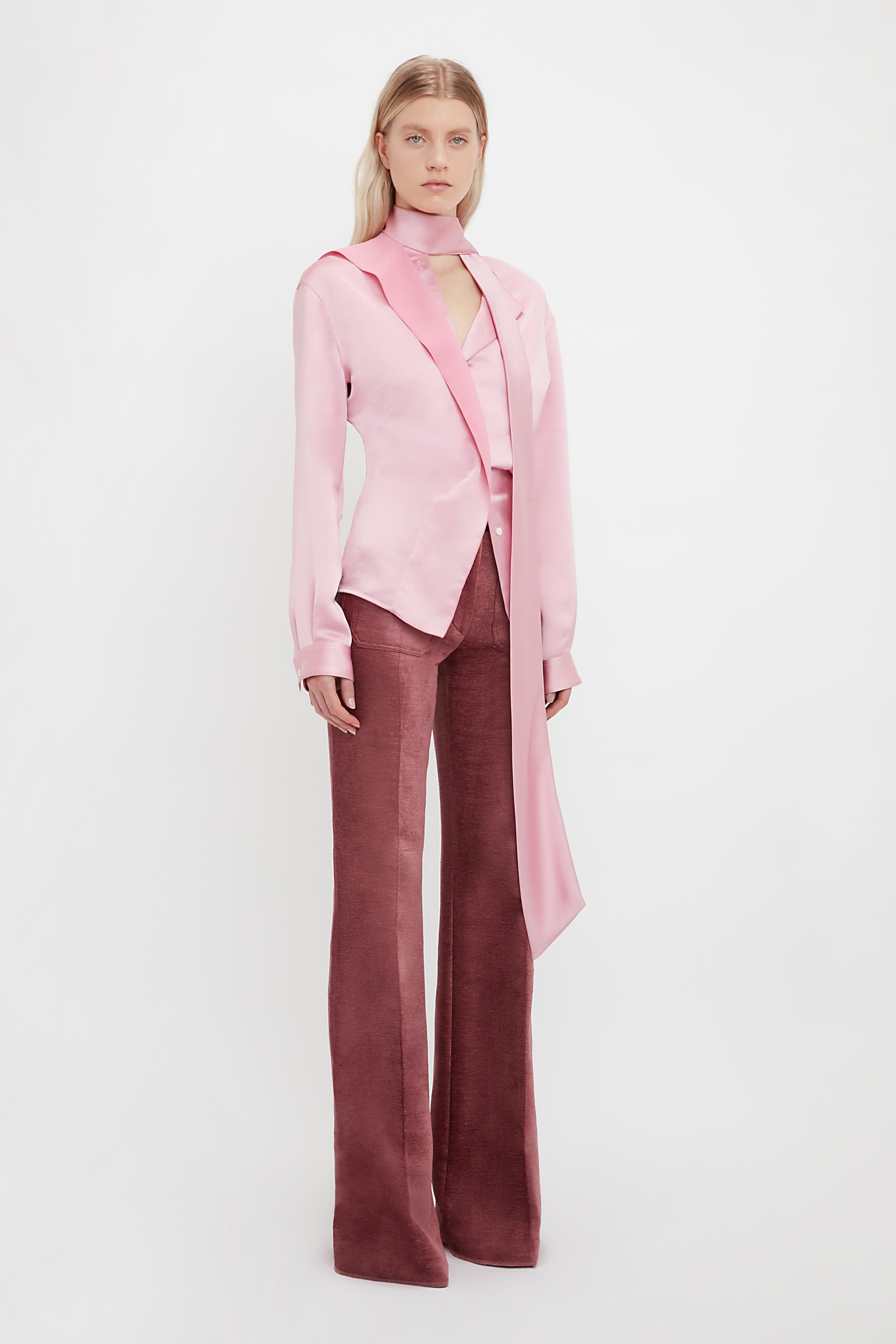 Scarf Neck Blouse In Rose - 3