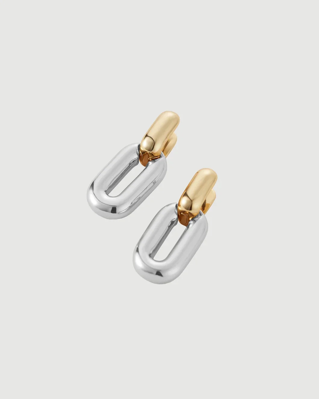 PUFFY DETACHABLE LINK EARRINGS TWO-TONE - 1