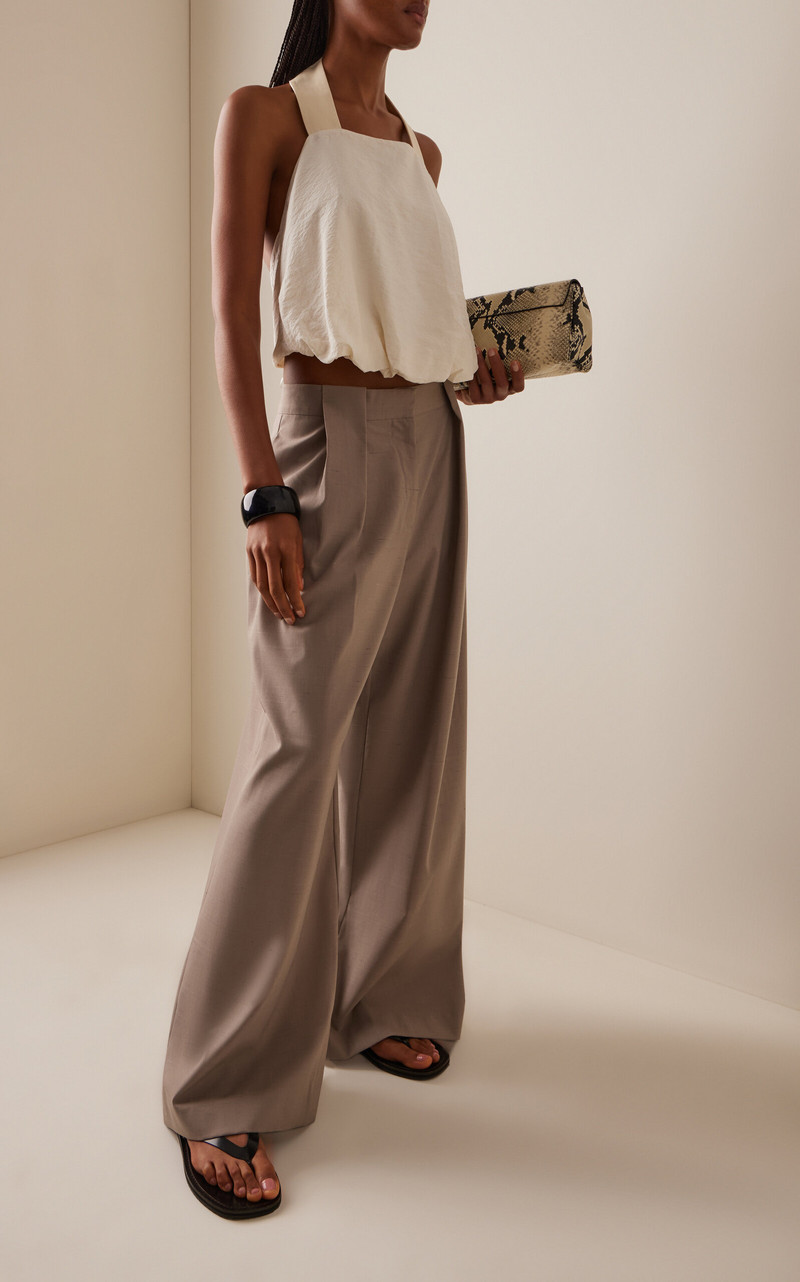 ST. AGNI Pleated Wool-Blend Wide-Leg Pants light grey outlook