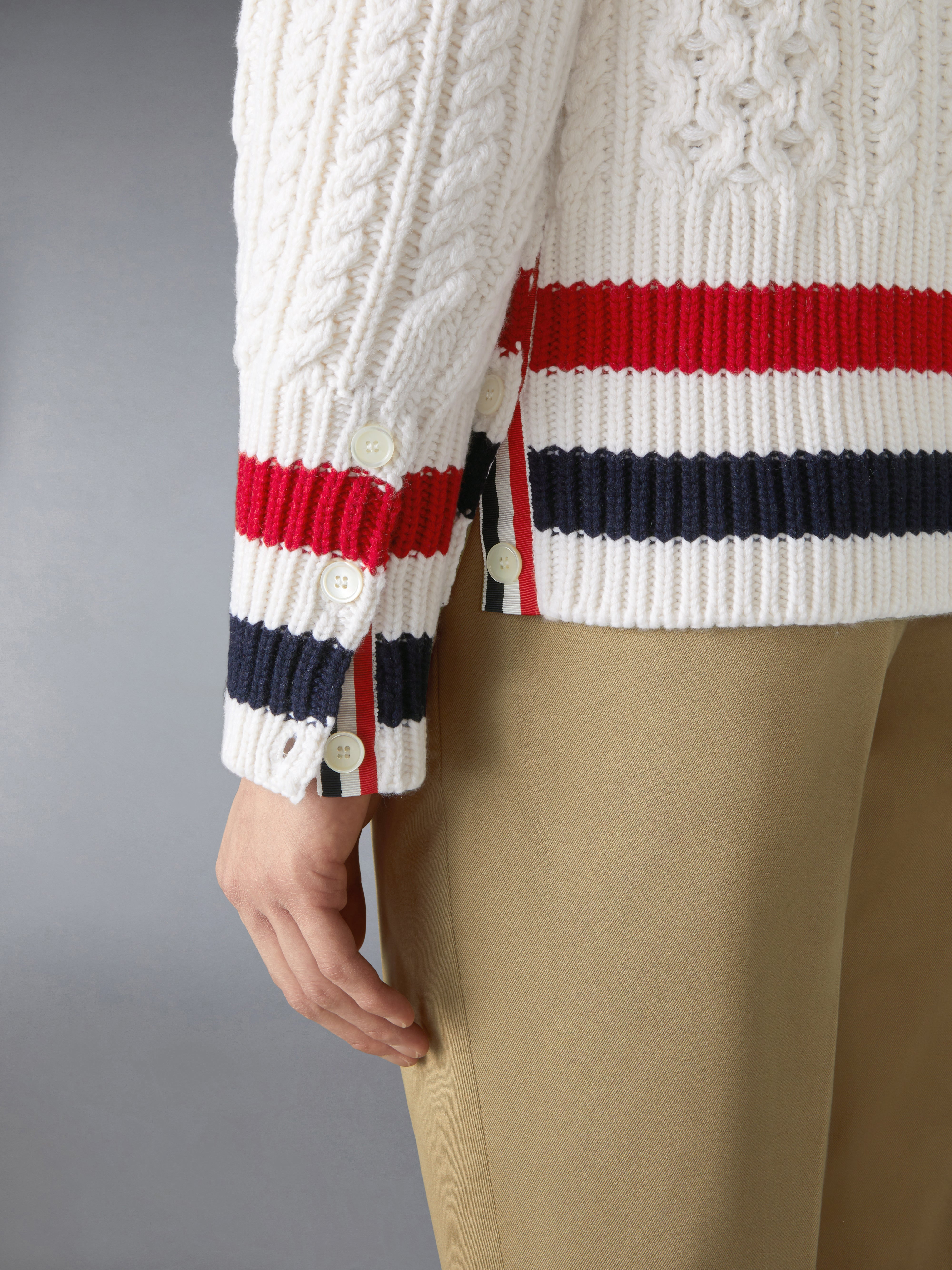 ARAN CABLE CASHMERE RWB STRIPE CARDIGAN - 6
