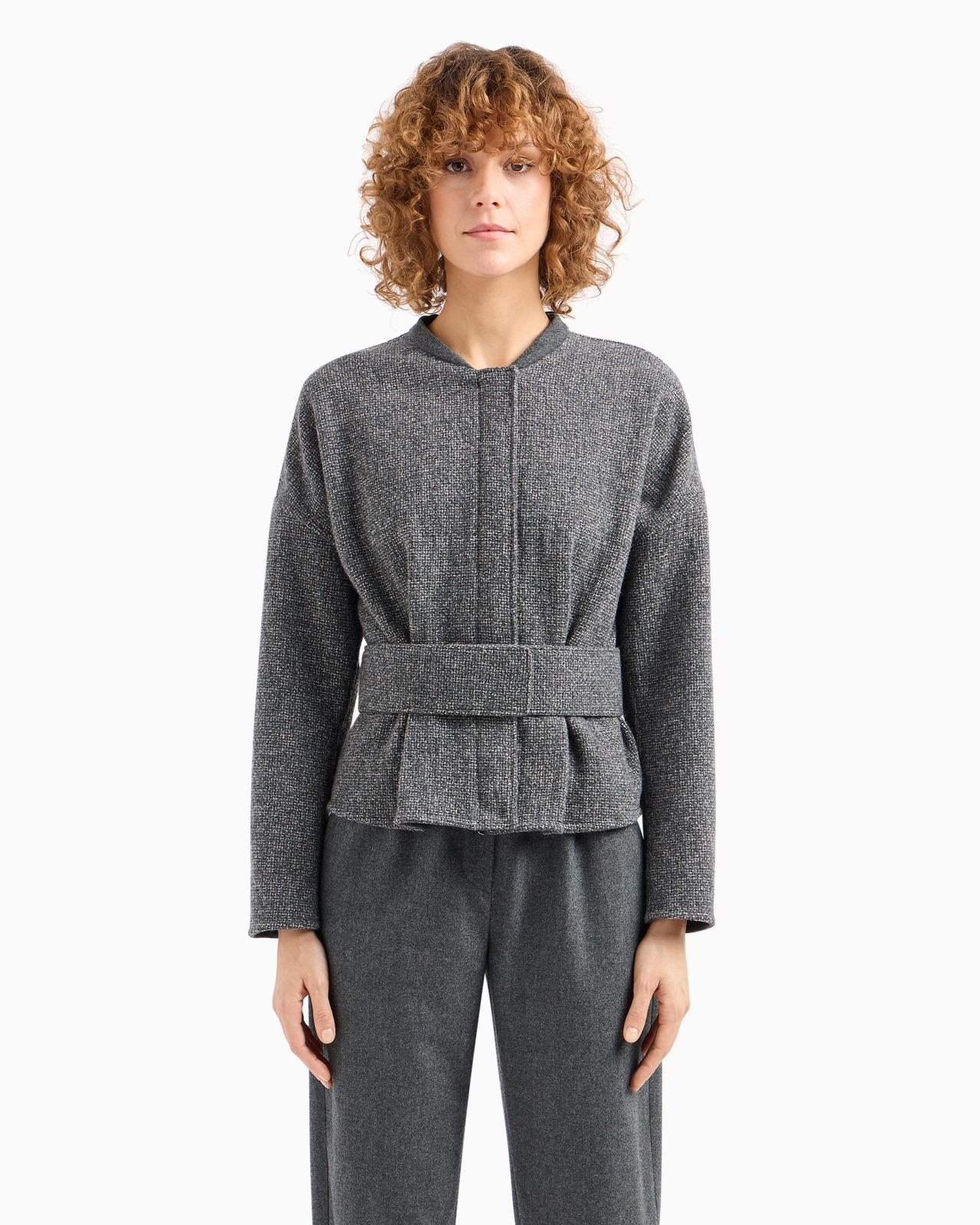 Icon belted wool-blend basketweave jacket - 2