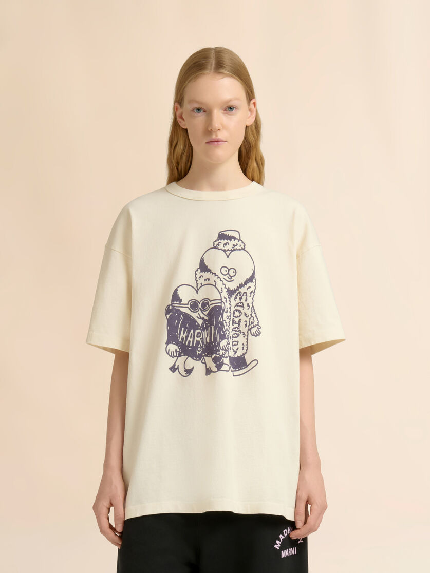 MARNI + MADHAPPY CREAM COTTON T-SHIRT WITH HEART GUYS PRINT - 2