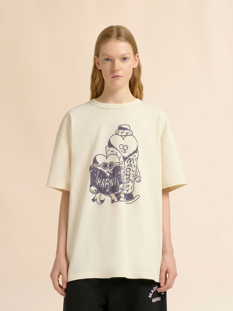 Marni MARNI + MADHAPPY CREAM COTTON T-SHIRT WITH HEART GUYS PRINT outlook