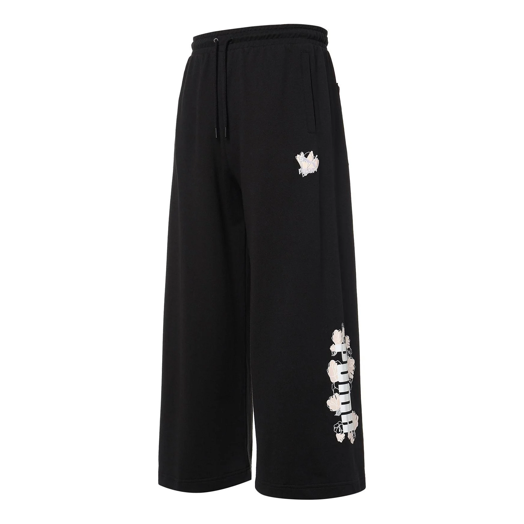 (WMNS) PUMA Logo Printing Knitting Casual Pants Black 532046-01 - 1