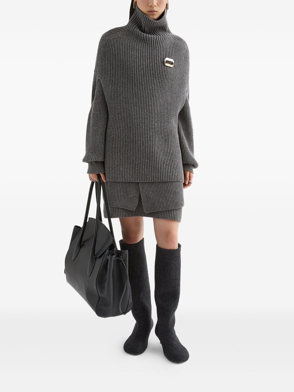 high-neck ribbed cape - 2