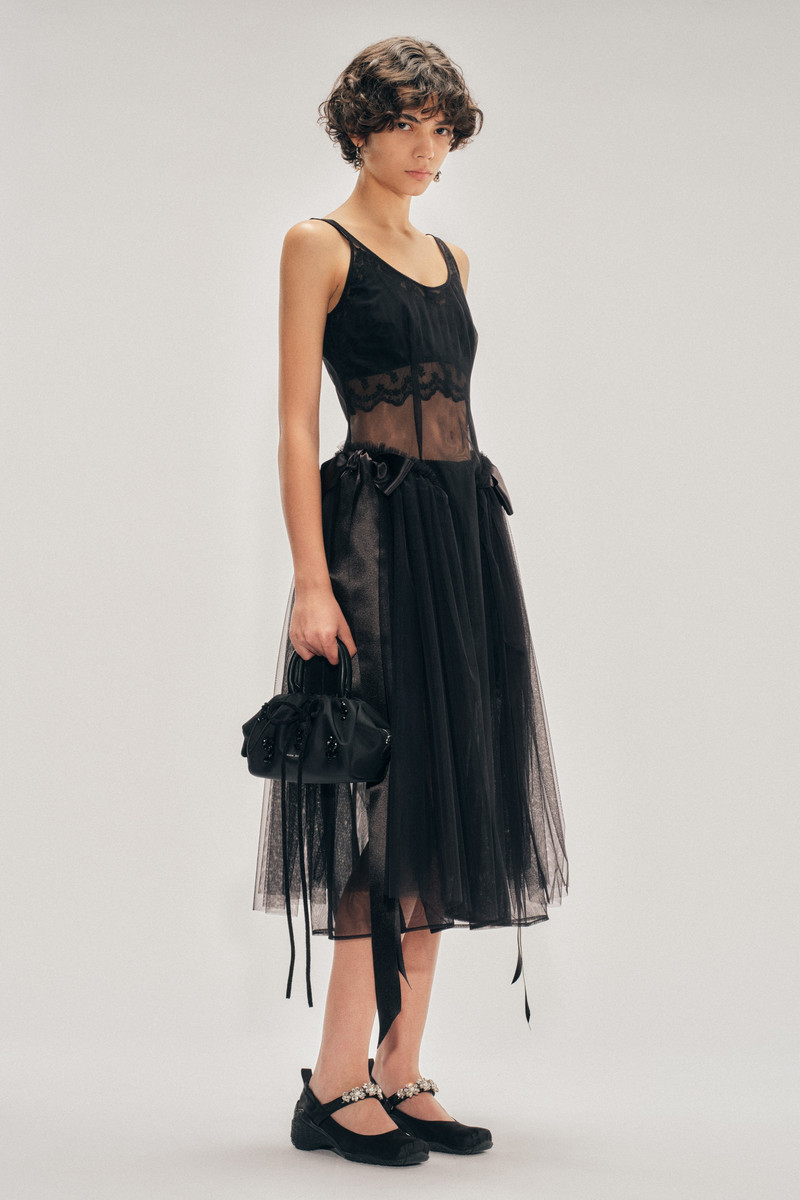 Simone Rocha Sheer Sculpted Bow Sash Hip Detail Dress outlook
